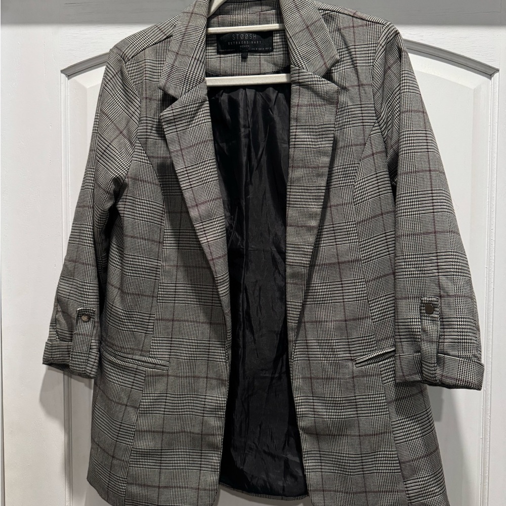 Stylish Gray Plaid Women's Blazer by Stoosh